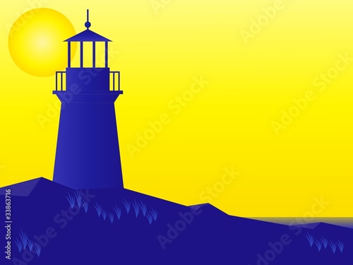 Vector lighthouse at sunrise