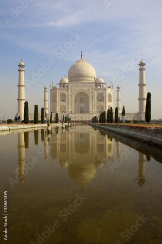 Taj Mahal from southern entrance reflected in the pond