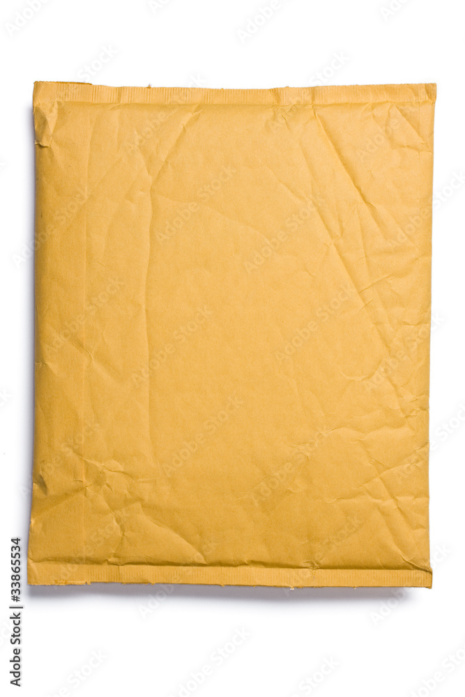 Yellow mail package isolated on white