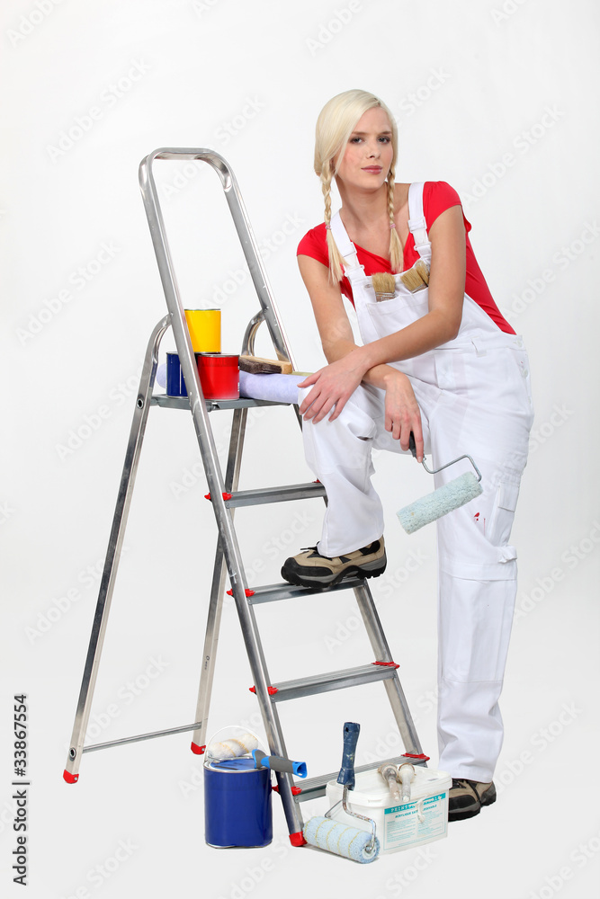Cute woman painting and decorating Cute woman painting and decorating