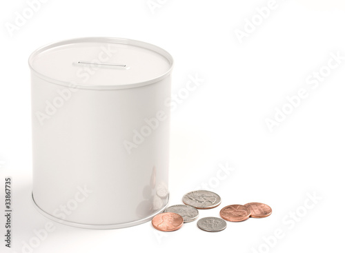 White coin bank and coins