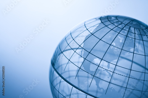 Blue globe showing North America.