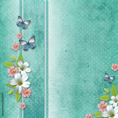 background  with flowers and butterfly
