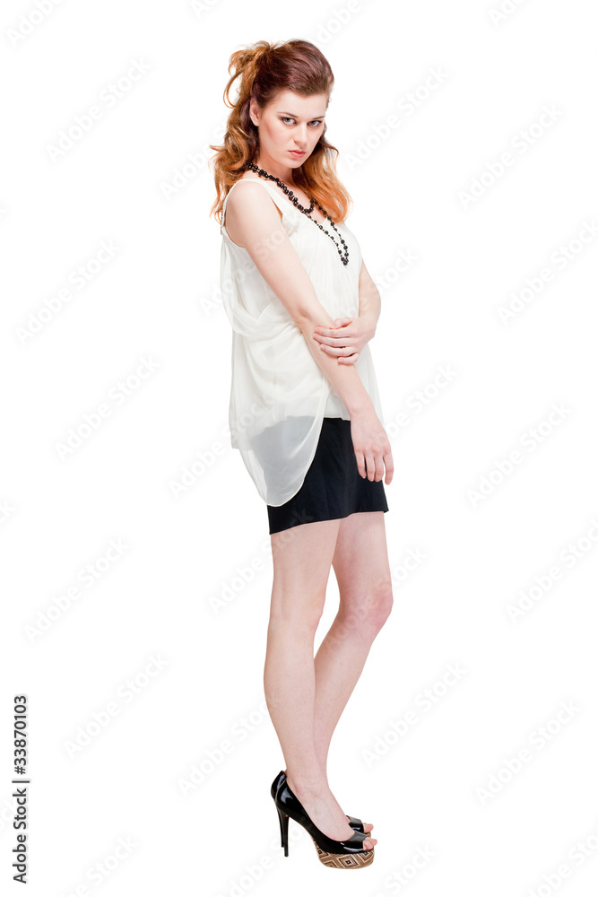 Fototapeta premium Beautiful young woman on white