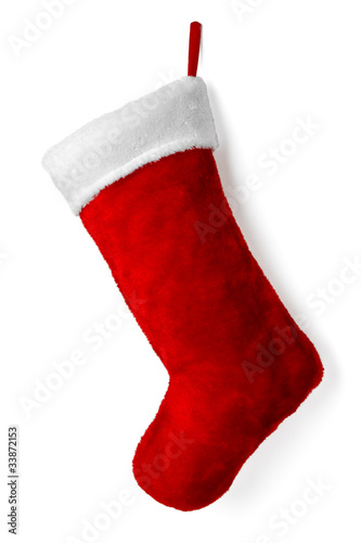 Santa's red stocking isolated on white background for Christmas