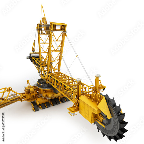 Bucket wheel excavator isolated on white