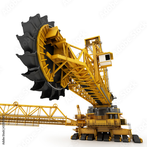 Bucket wheel excavator isolated on white