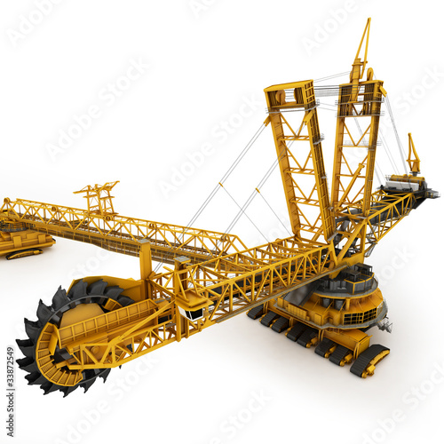Bucket wheel excavator isolated on white