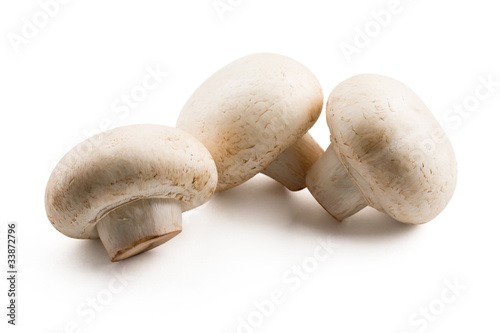White button mushroom isolated on white.