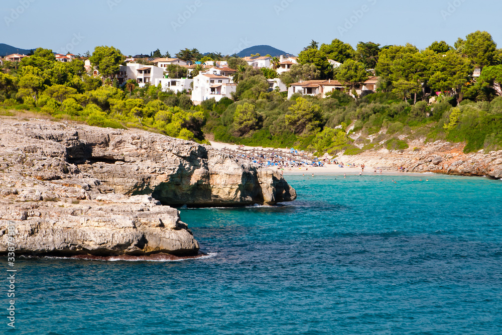 Beautiful rocky fjords of Majorca island with resort houses