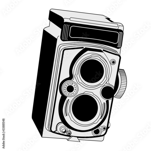 Vintage photographic camera isolated over white background