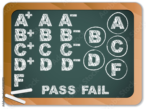 Blackboard with School Results Grades with Chalk