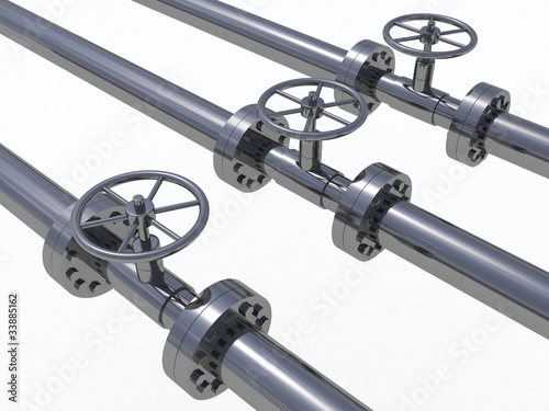 metal tubes with valves on white isolated