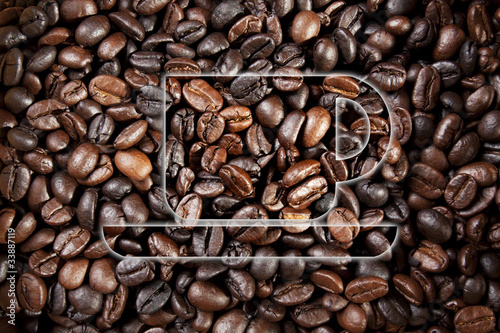 a coffee cup graphic drawing on coffee beans wallpaper.