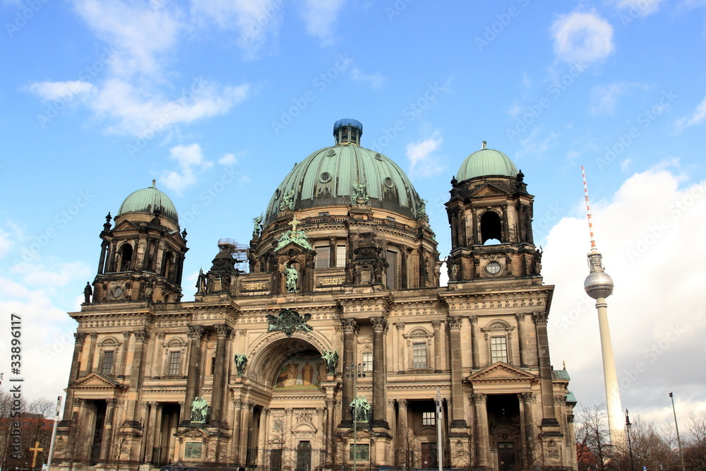 Berliner Dom and tv tower in Berlin, Germany