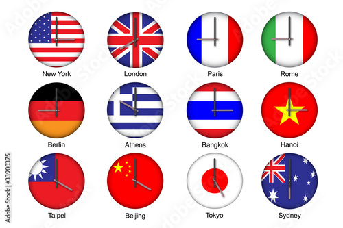 Vector illustration of different time zone clock