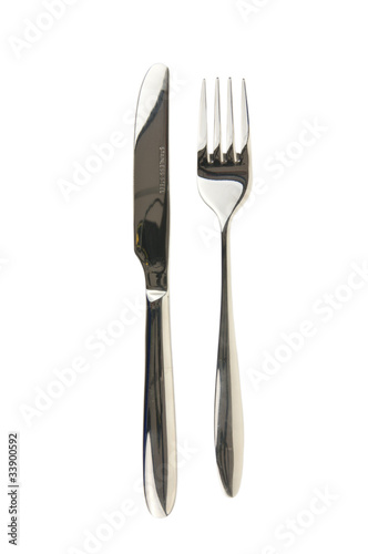 Knife and fork isolated on white, with clipping path
