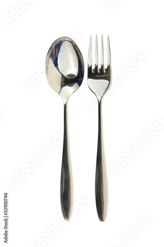 Spoon and fork isolated on white, with clipping path