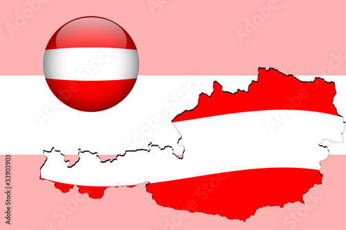 Vector illustration of austria flag on map and ball