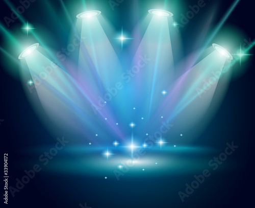 Magic Spotlights with Blue rays and glowing effect