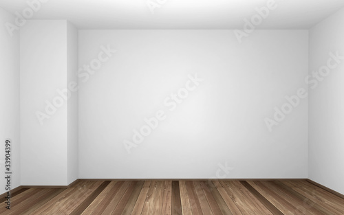Empty room with white wall and wood parquet