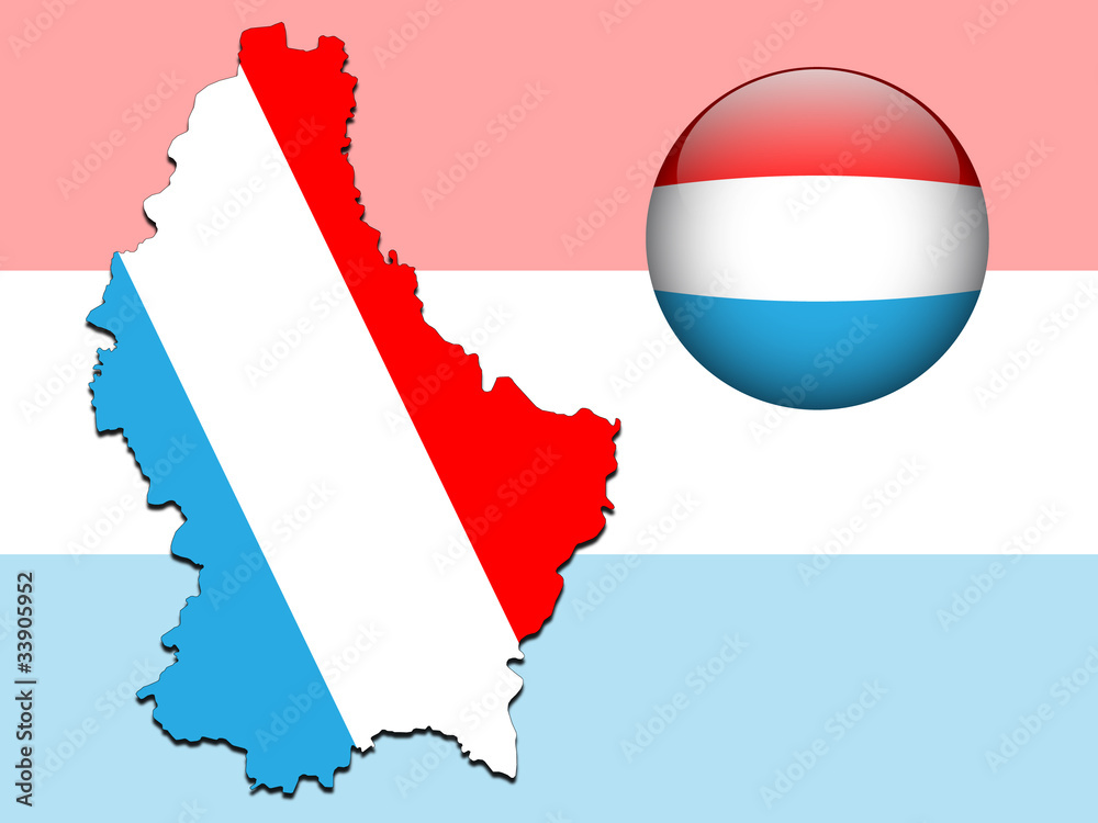 Fototapeta premium Vector illustration of luxembourg flag on map and ball