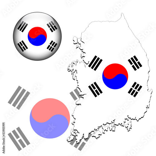 Vector illustration of south korea flag on map and ball