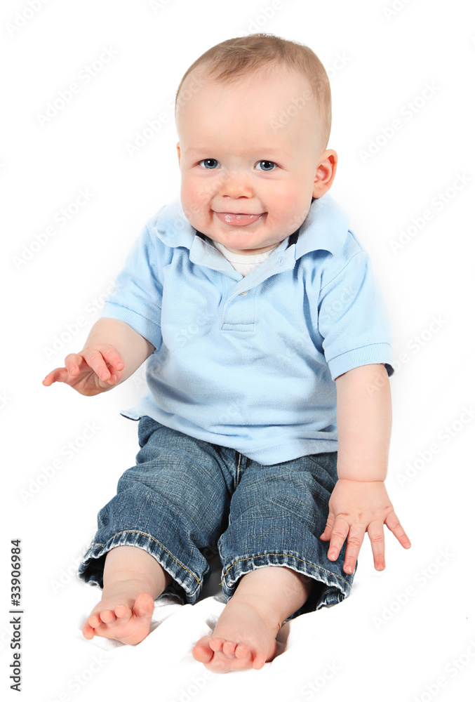Cute Baby Boy posing for camera on white background Cute Baby Boy posing for camera on white background