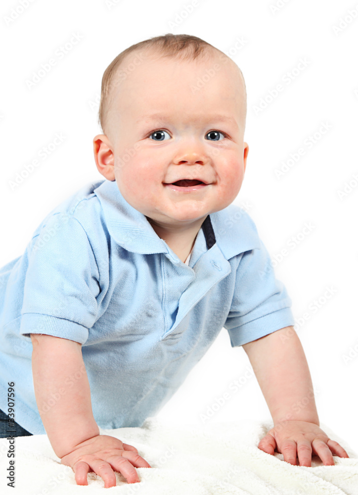 Cute Baby Boy posing for camera on white background