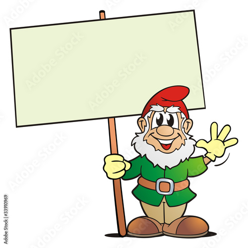 Obraz na płótnie Garden Gnome with Board