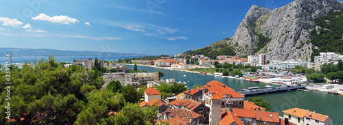 Panorama of city Omis on river Cetina, Croatia