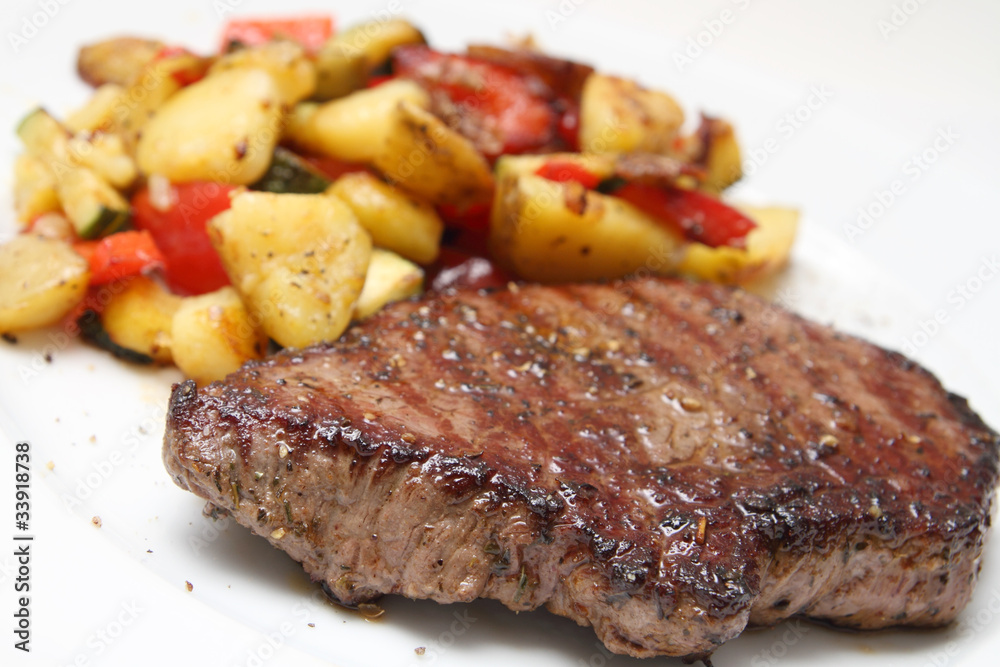 Beef steak with potaoes and mixed vegetable
