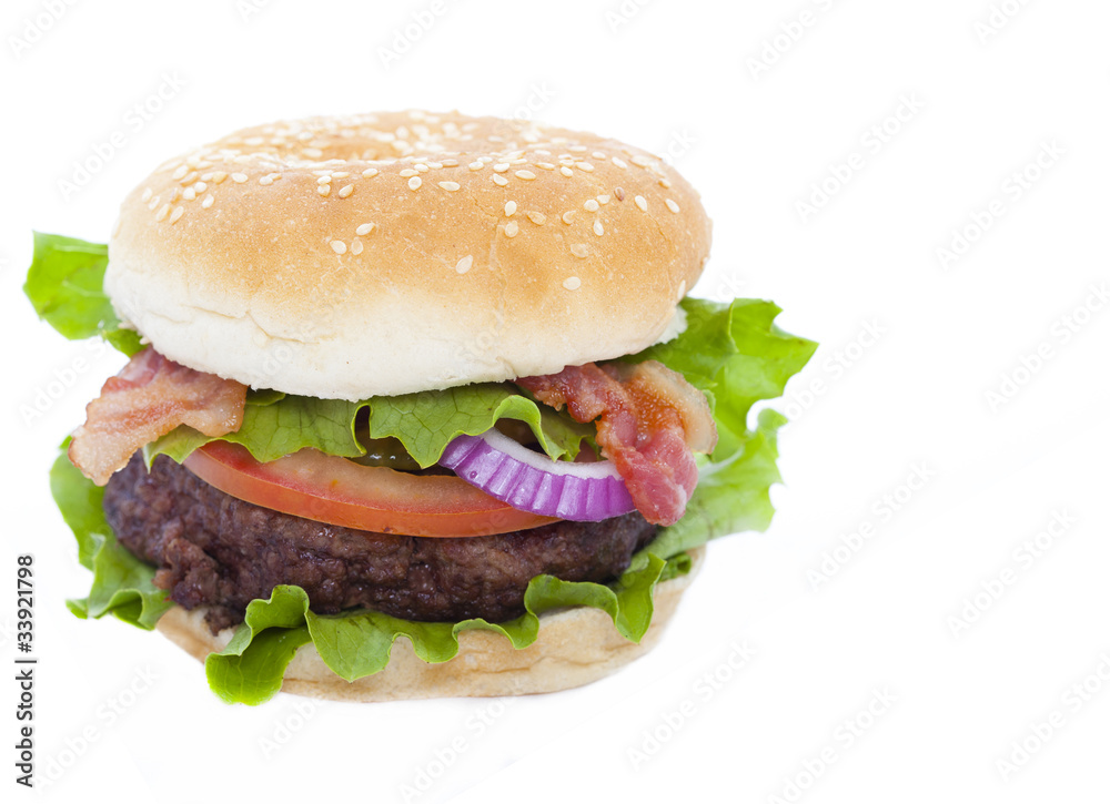 Bacon Hamburger isolated on white Bacon Hamburger isolated on white