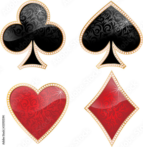 Playing card decorated with brilliants and texture.