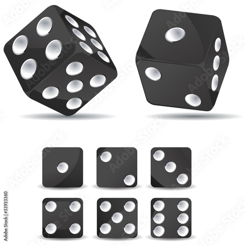 set of black dices isolated on white background