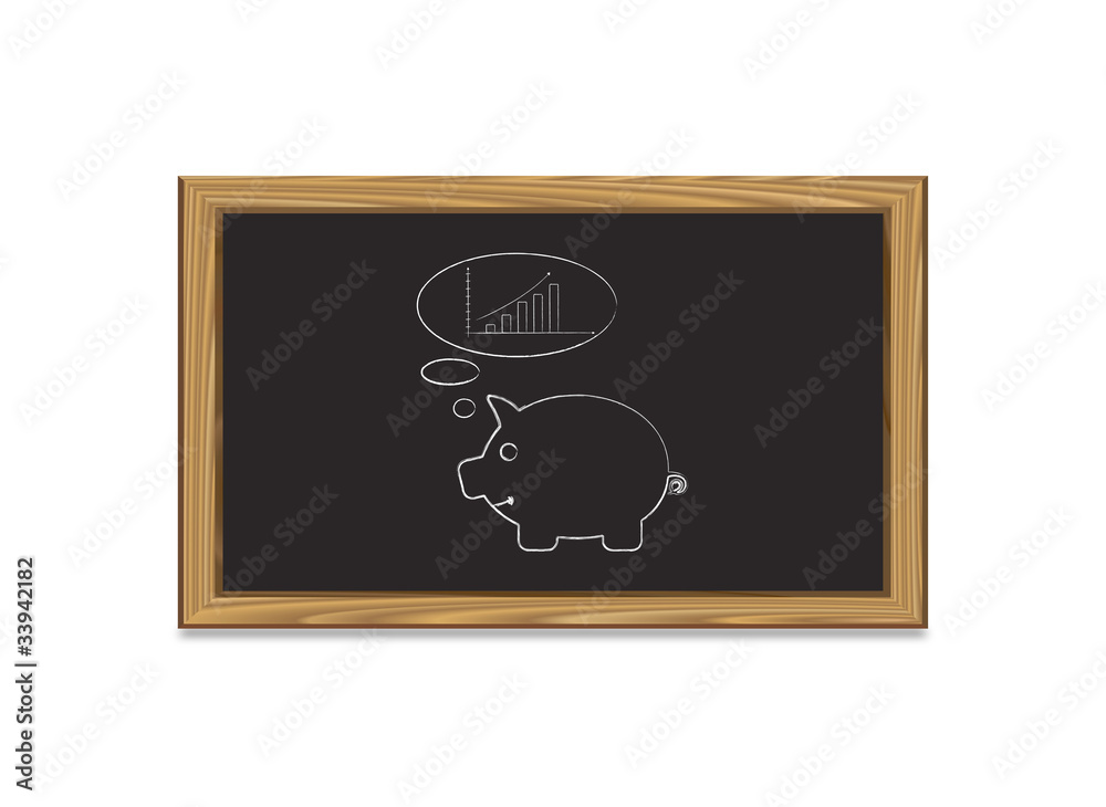 Chalkboard with piggy bank thinking trend graph Chalkboard with piggy bank thinking trend graph