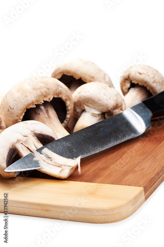 fresh mushrooms and knife
