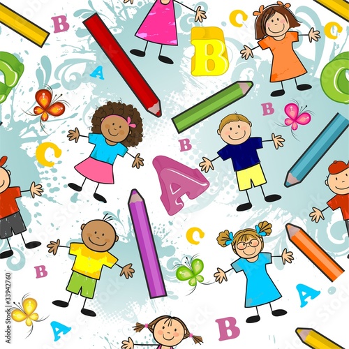 Bambini con nuvole fondo bianco seamless
