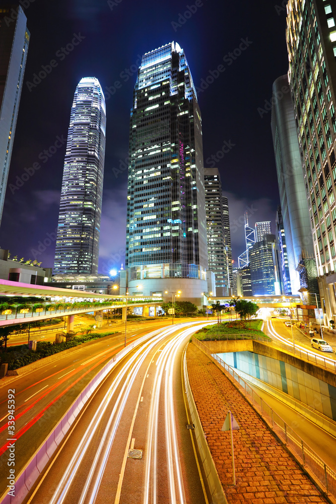 traffic in downtown at night