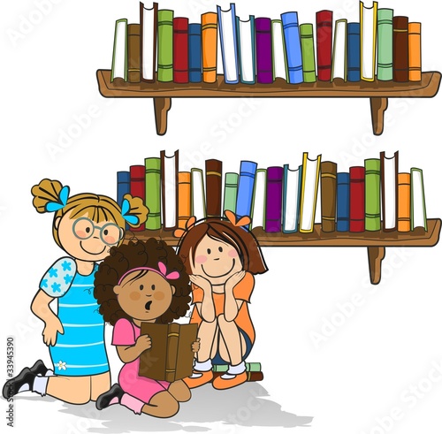 Girls who are reading in library photo