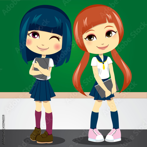 Two shy girls back to school