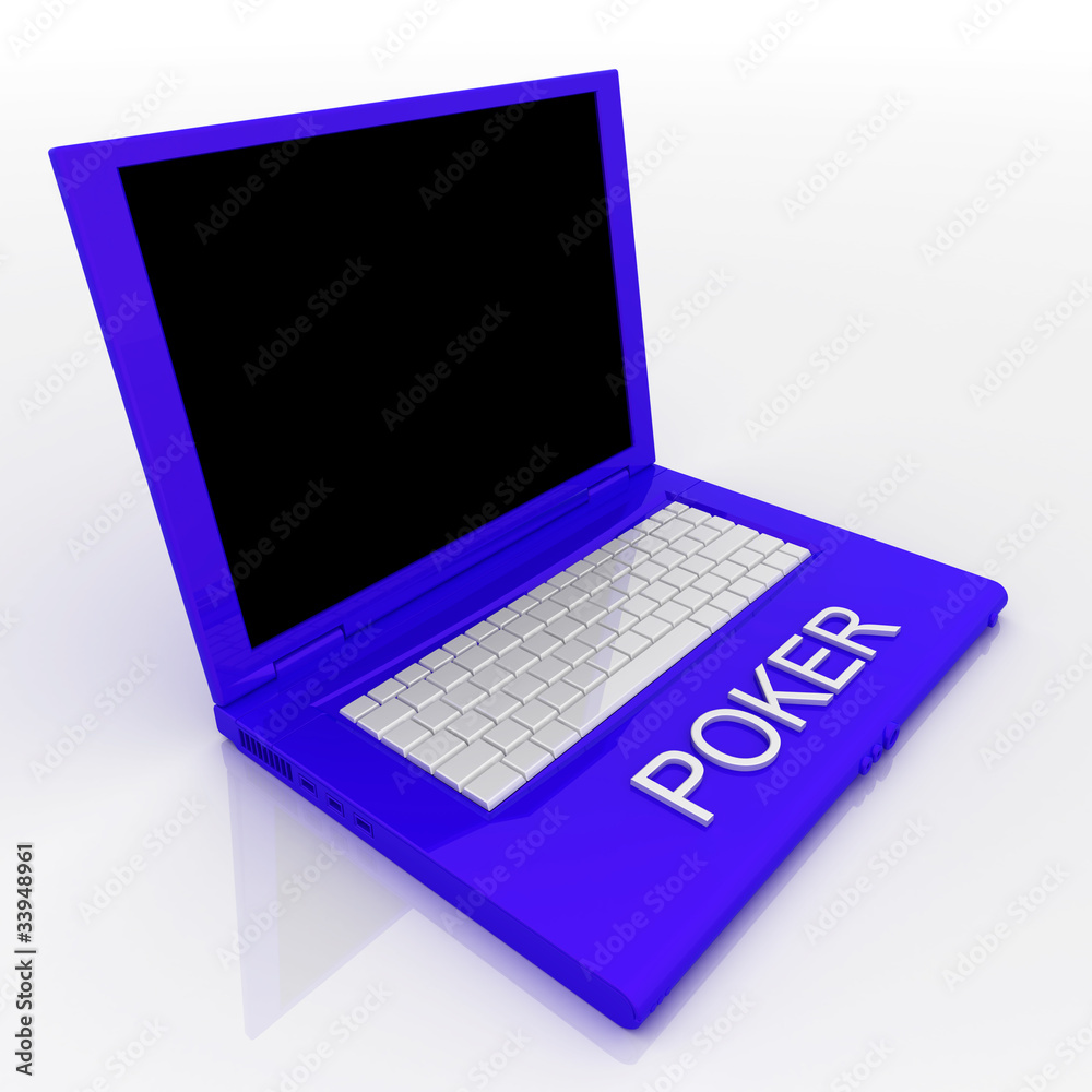 Laptop computer with word poker on it Laptop computer with word poker on it