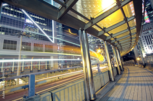 Canvas Print traffic night and footbridge in hongkong