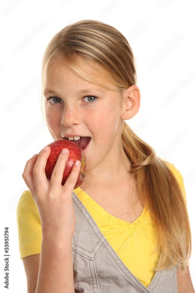 Beautiful Preteen Eating Red Apple Beautiful Preteen Eating Red Apple