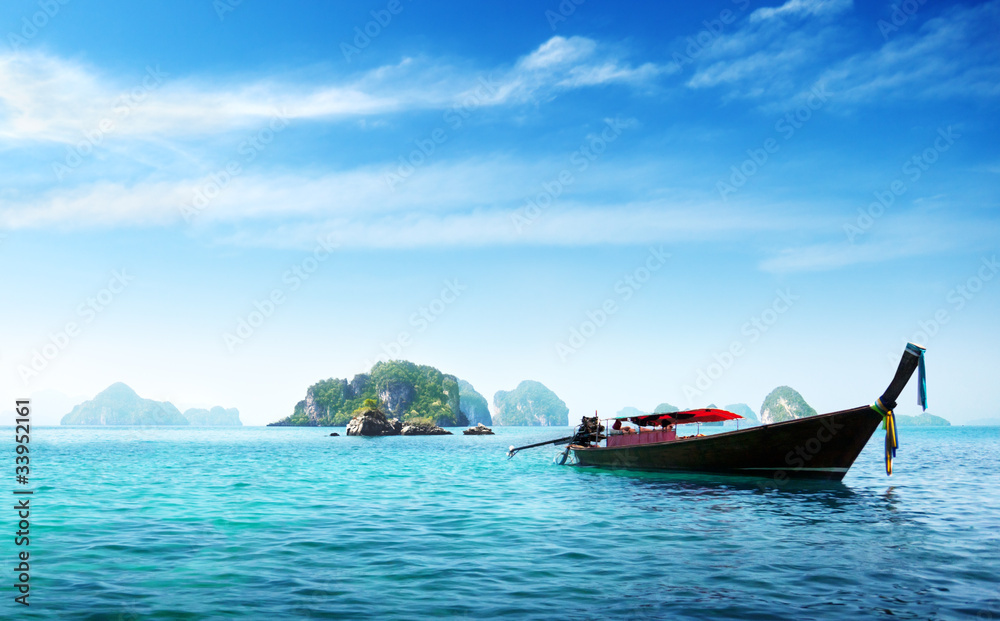 boat and islands in andaman sea Thailand boat and islands in andaman sea Thailand