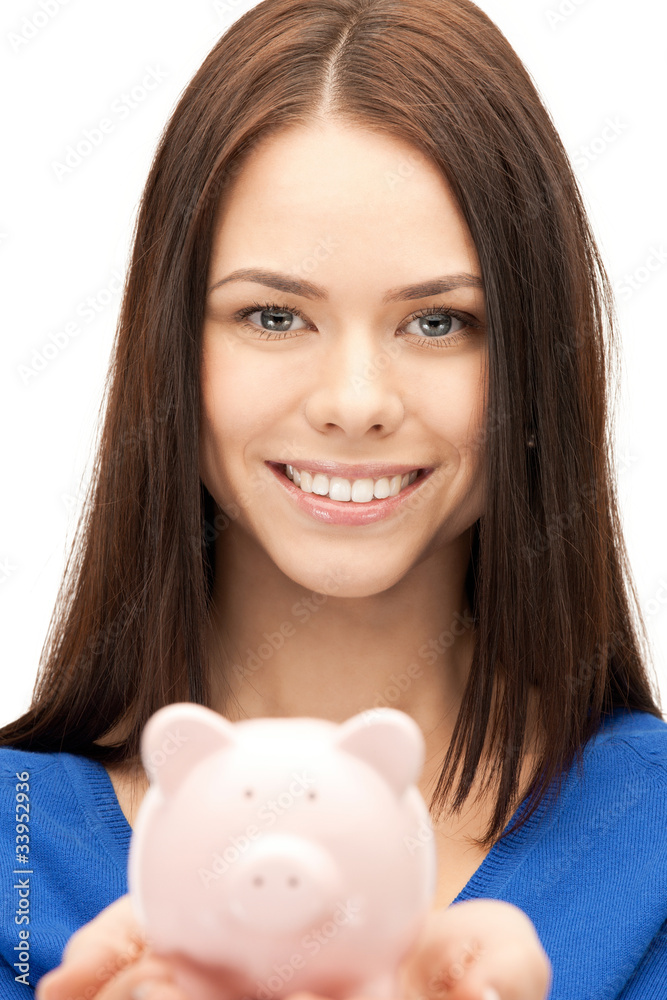 lovely woman with piggy bank lovely woman with piggy bank