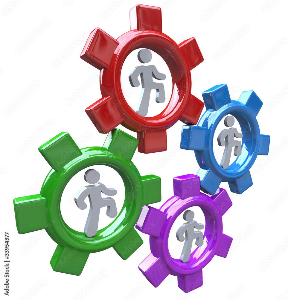 People Running in Gears to Power Teamwork and Progress People Running in Gears to Power Teamwork and Progress