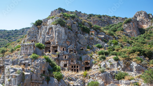 Panorama - Rock tombs in Myra, Demre, Turkey photo