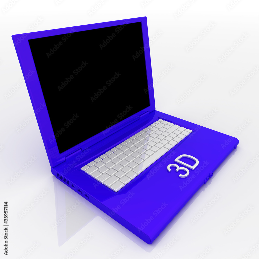 Laptop computer with word 3d on it Laptop computer with word 3d on it