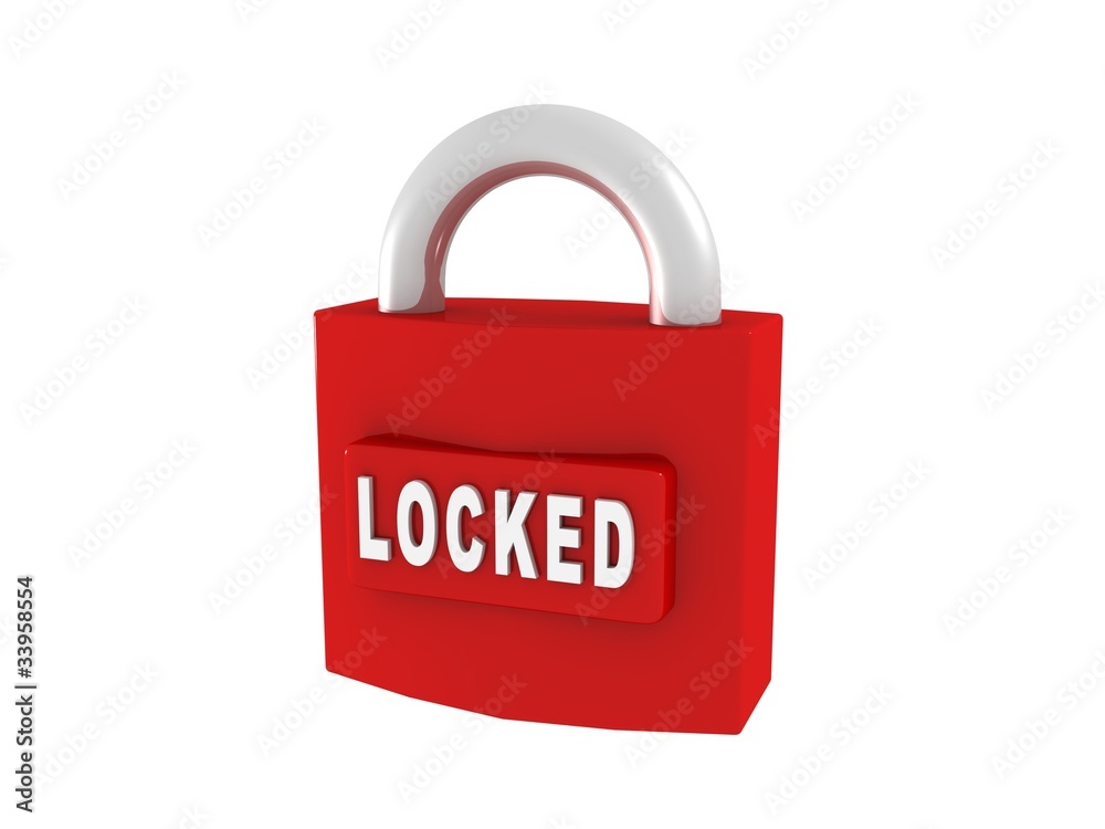 red lock with an inscription lock izolated on white red lock with an inscription lock izolated on white